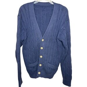 Vintage B.D. Baggies Men's Blue Cable Knit Cardigan Sweater - RN 62830 - Large